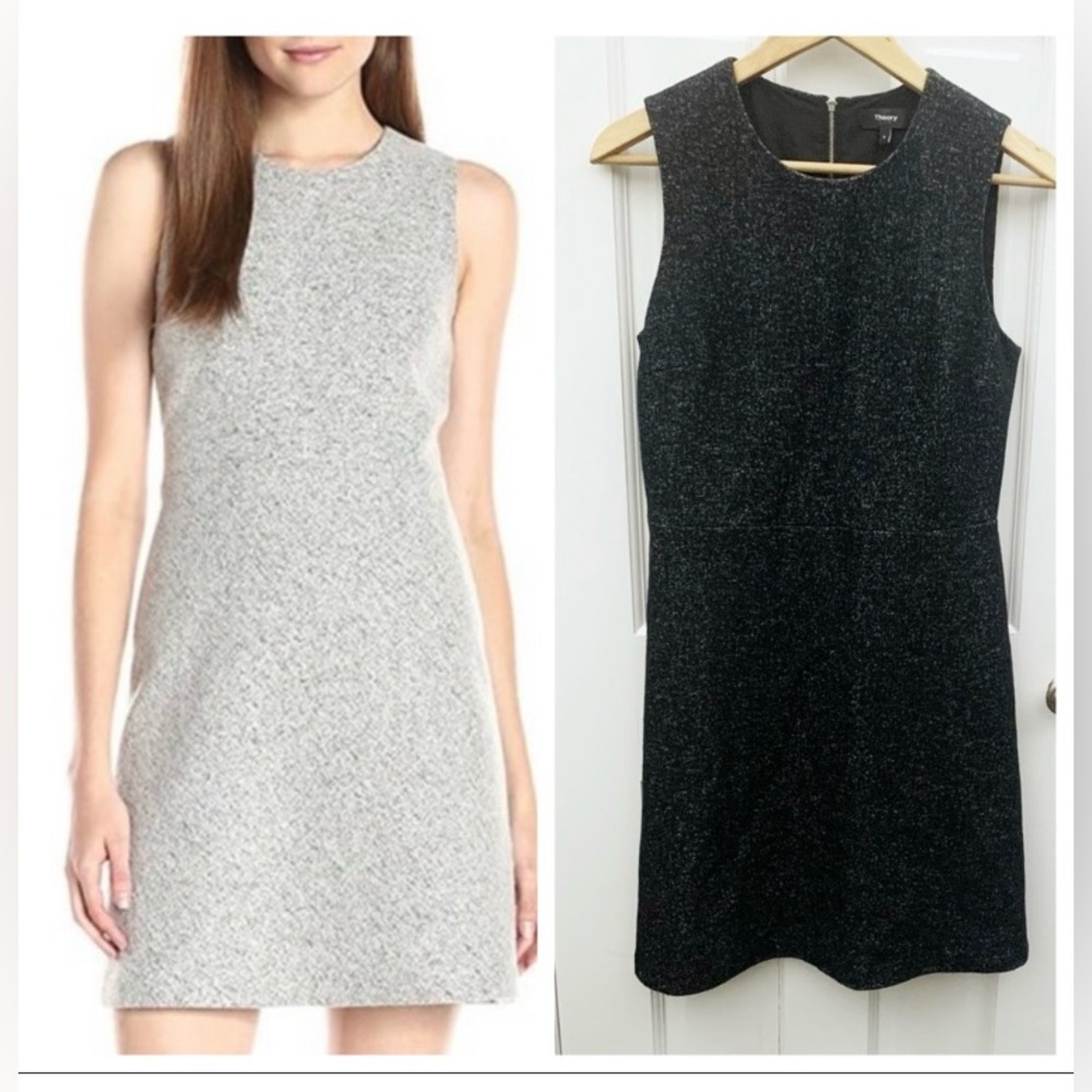 Theory Raneid K Felt Knit Black Wool Blend Mini Dress Sz 2